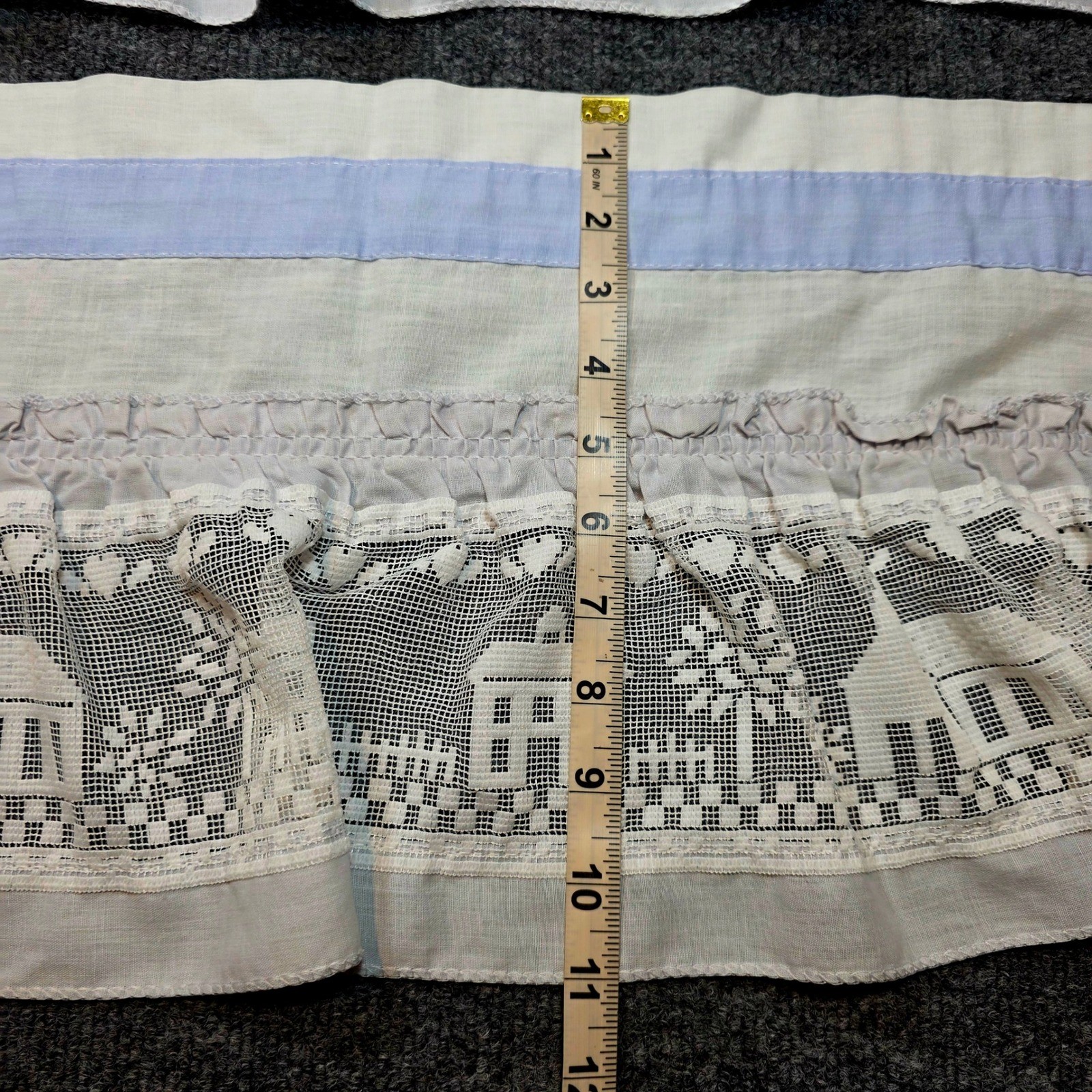Vintage Set of 2 Country Cottage Lace Ruffled Curtain Valances Blue White USA