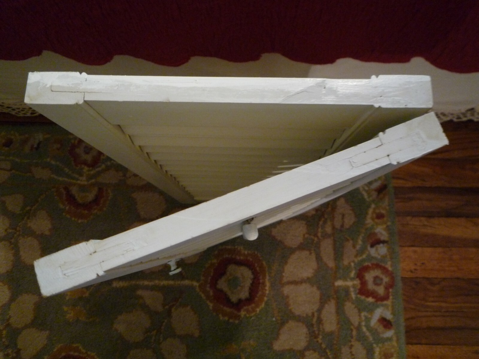 2 Wood Shutters Whitish Movable Slats Hinged Together Each One 20.5″ H x 8.75″W