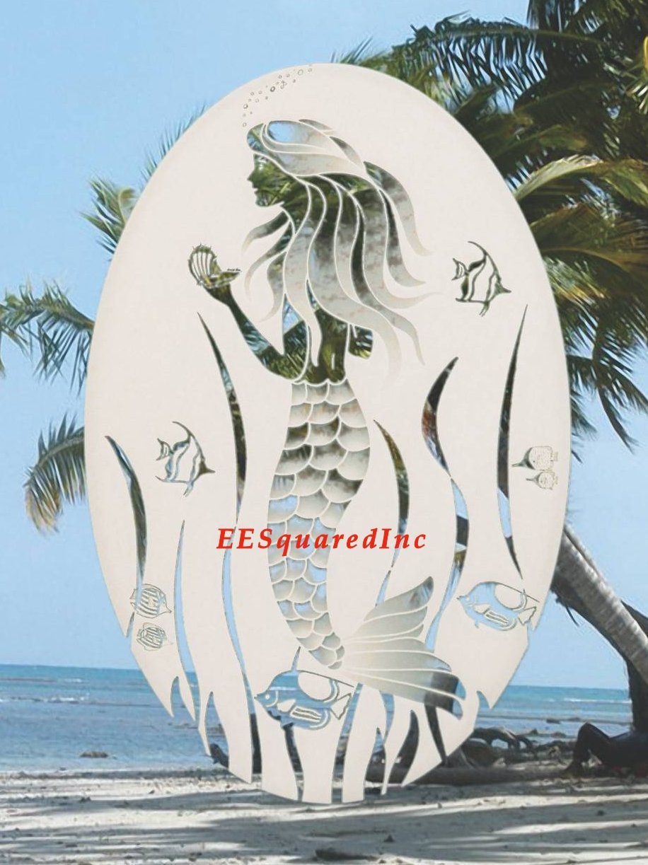 MERMAID OVAL WINDOW DECAL 8×12 Mermaids Glass Door Vinyl Cling Tropical Decor