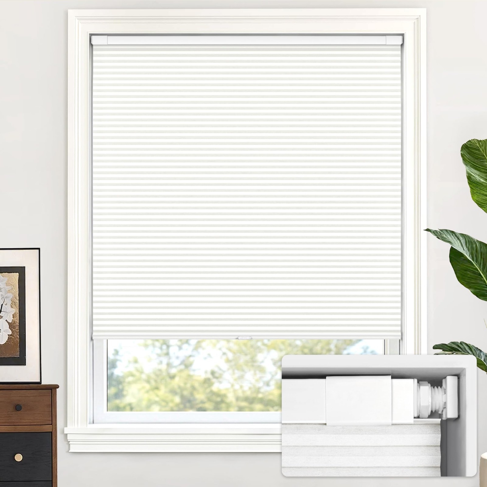 35.5″ W x 72″ H Cordless Light Filtering Cellular Shade, Easy Install, White