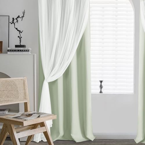 Layered Curtains for Living Room Blackout and 52″W x 96″L (Pack of 2) Seafoam