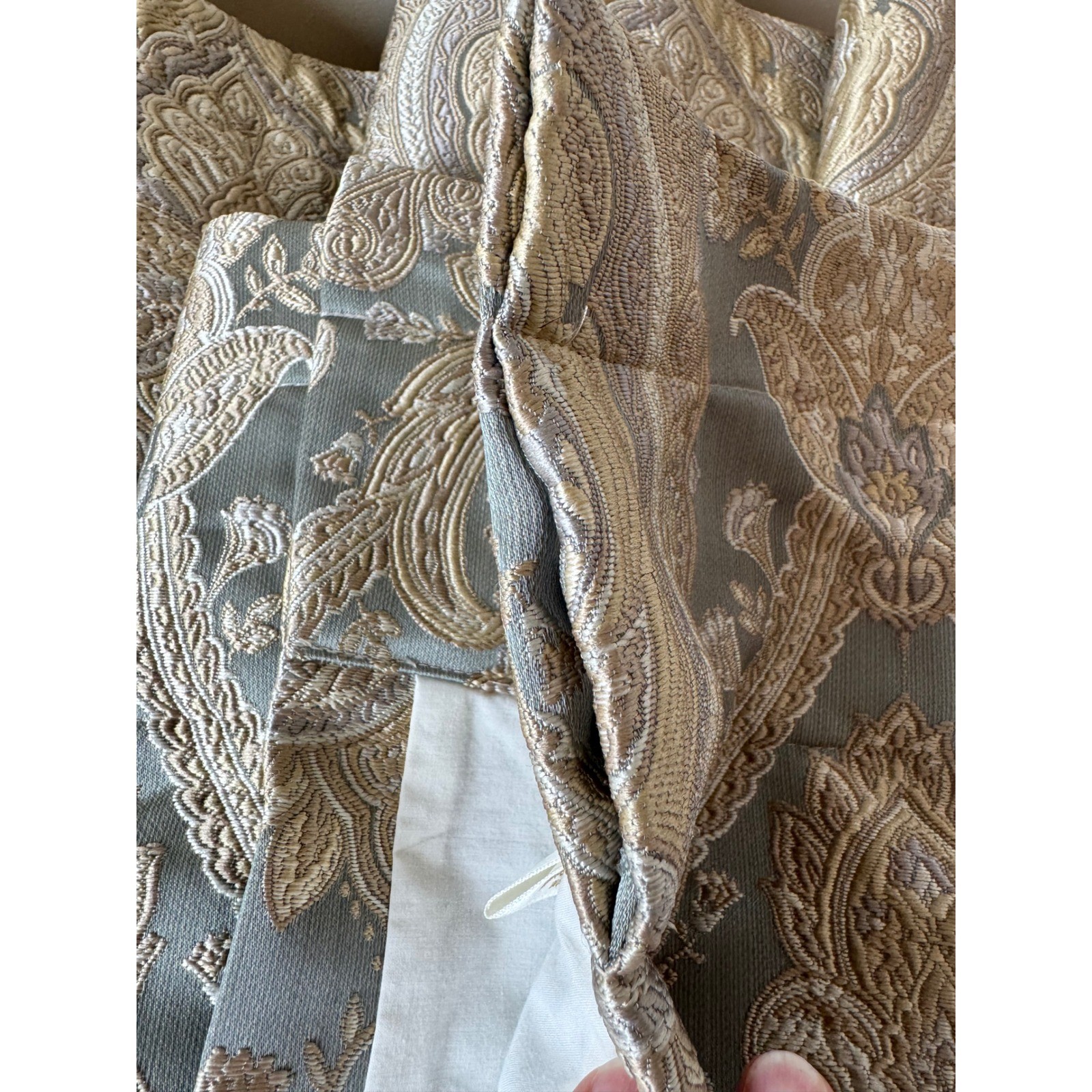 Rose Tree Norwich Medallion Set 5 Blue Gold Damask Paisley Lined Valances Luxury