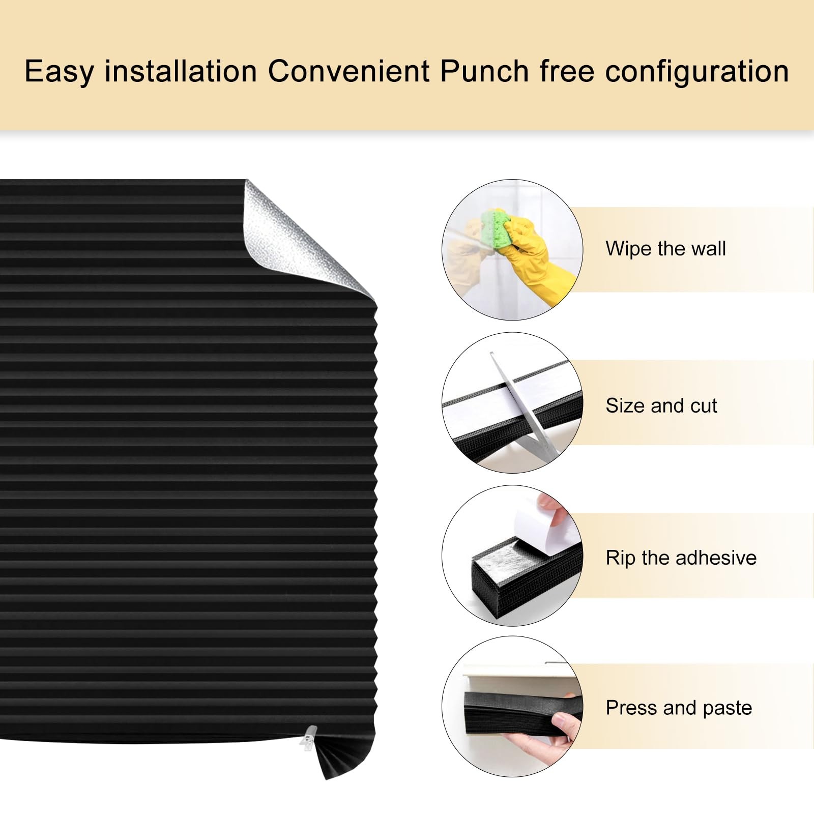 Window Blinds Cordless Blackout No Drill Cut to 24″W x 59″H, Black – 1 Pack