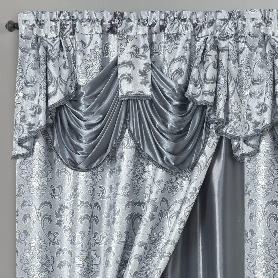 Window Curtain Panel Drape W/ Attached Fancy Valance Taffeta Backing 2pcs 54×90