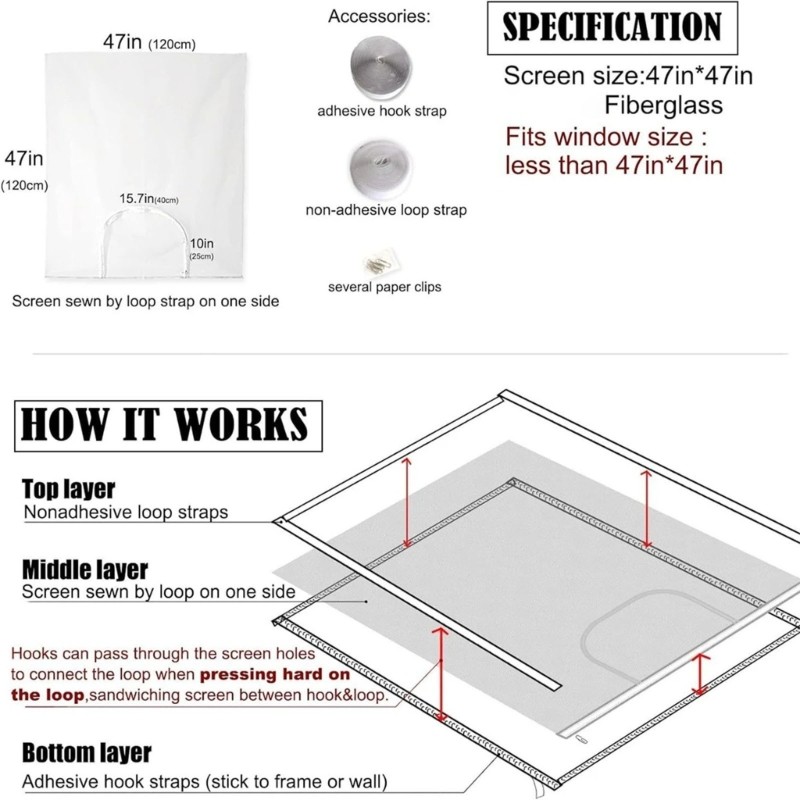 Customizable Window Netting Adhesive Mesh Screen Zippers Opening