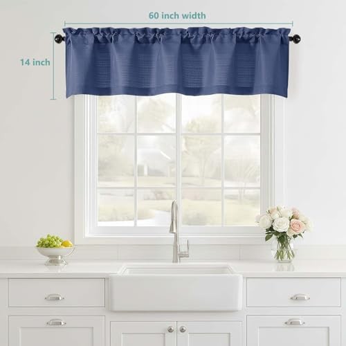 Valance for Windows – Light Filtering Faux Linen 60″W x 14″L (Pack of 1) Blue