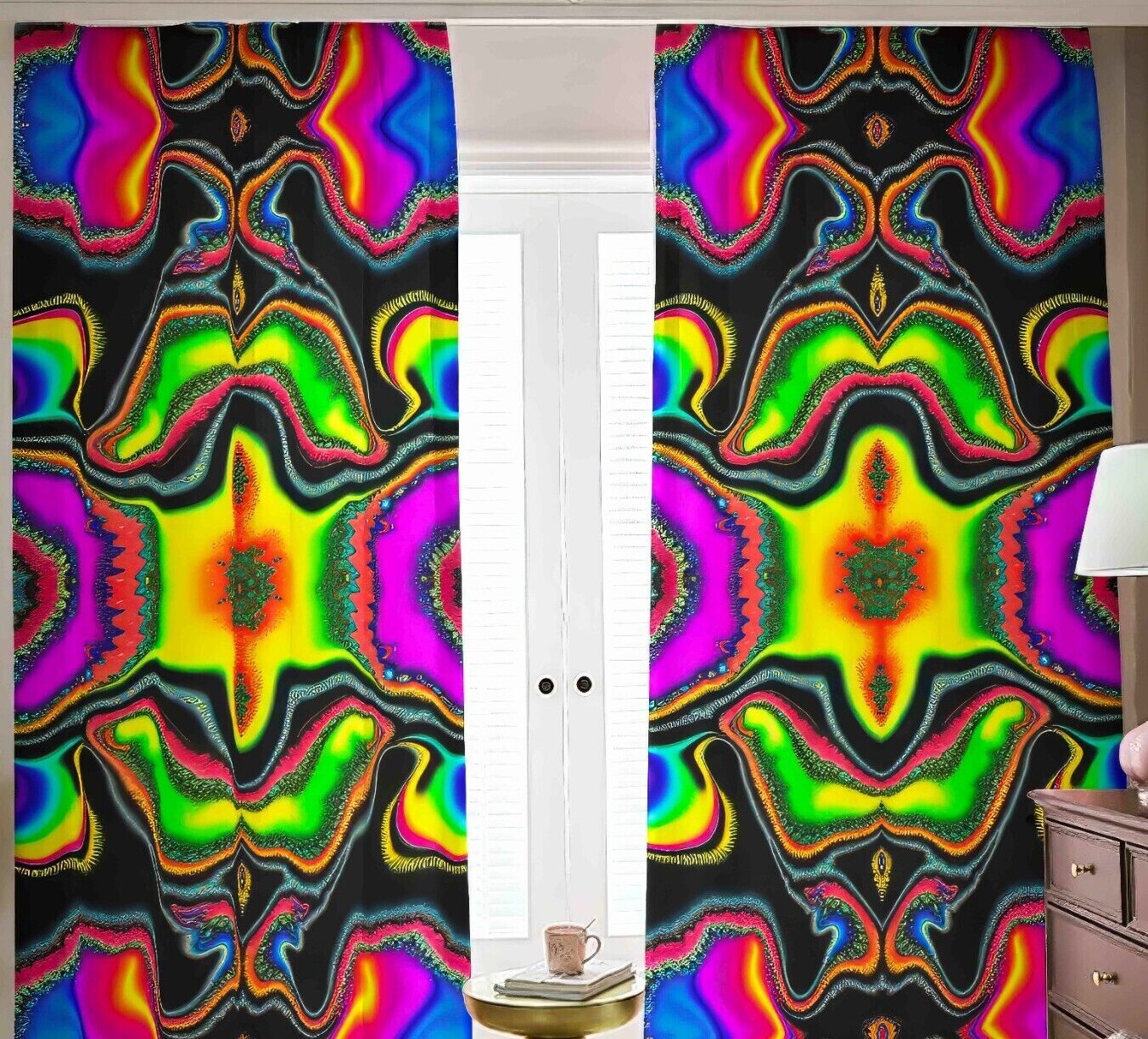 Psychedelic Tie Dye Blackout Curtains Tied Dyed Black Out Rainbow Psy Neon Pink