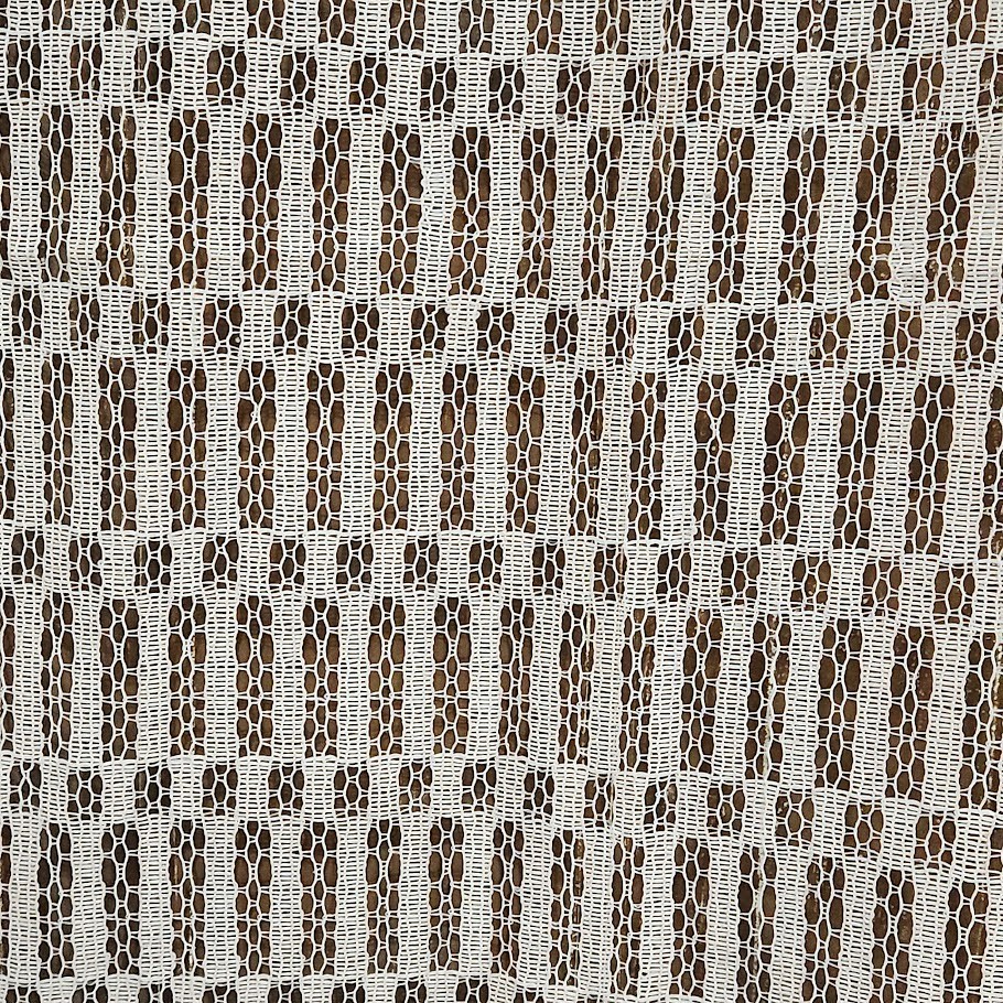 Vtg 70’s polyester Curtain Sheer 2 panels Pink woven MCM 40″ w x 60″ l window