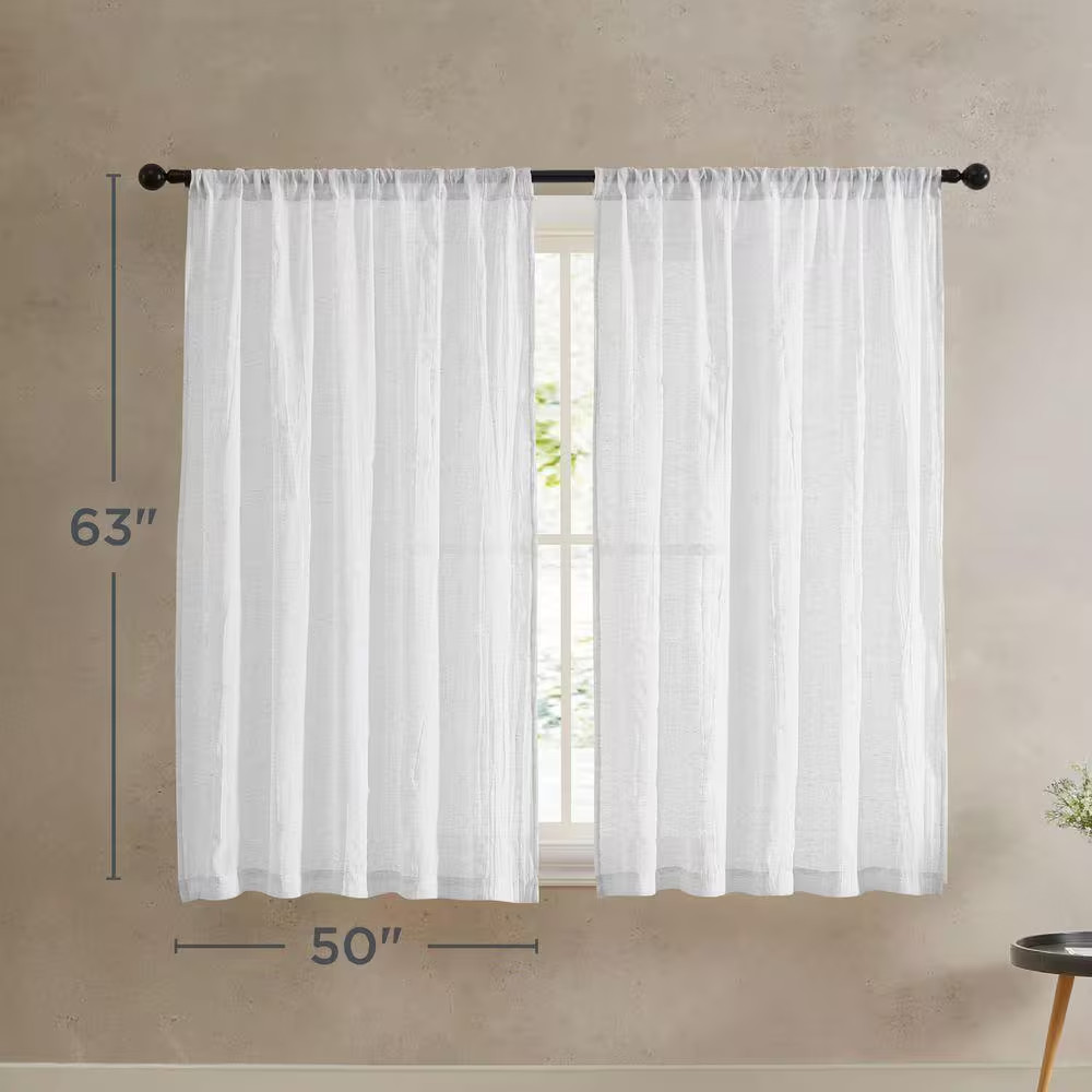Charter Off-White Faux Linen Solid 50 In. W X 63 In. L Rod Pocket Sheer Curtain