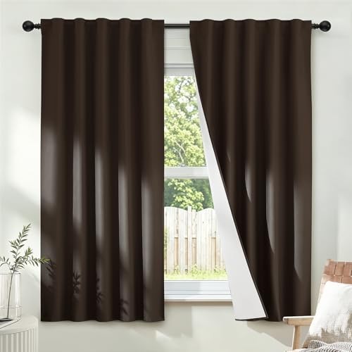 100% Blackout Curtains for Bedroom, 63 40″W x 63″L (Pack of 2) Chocolate Brown