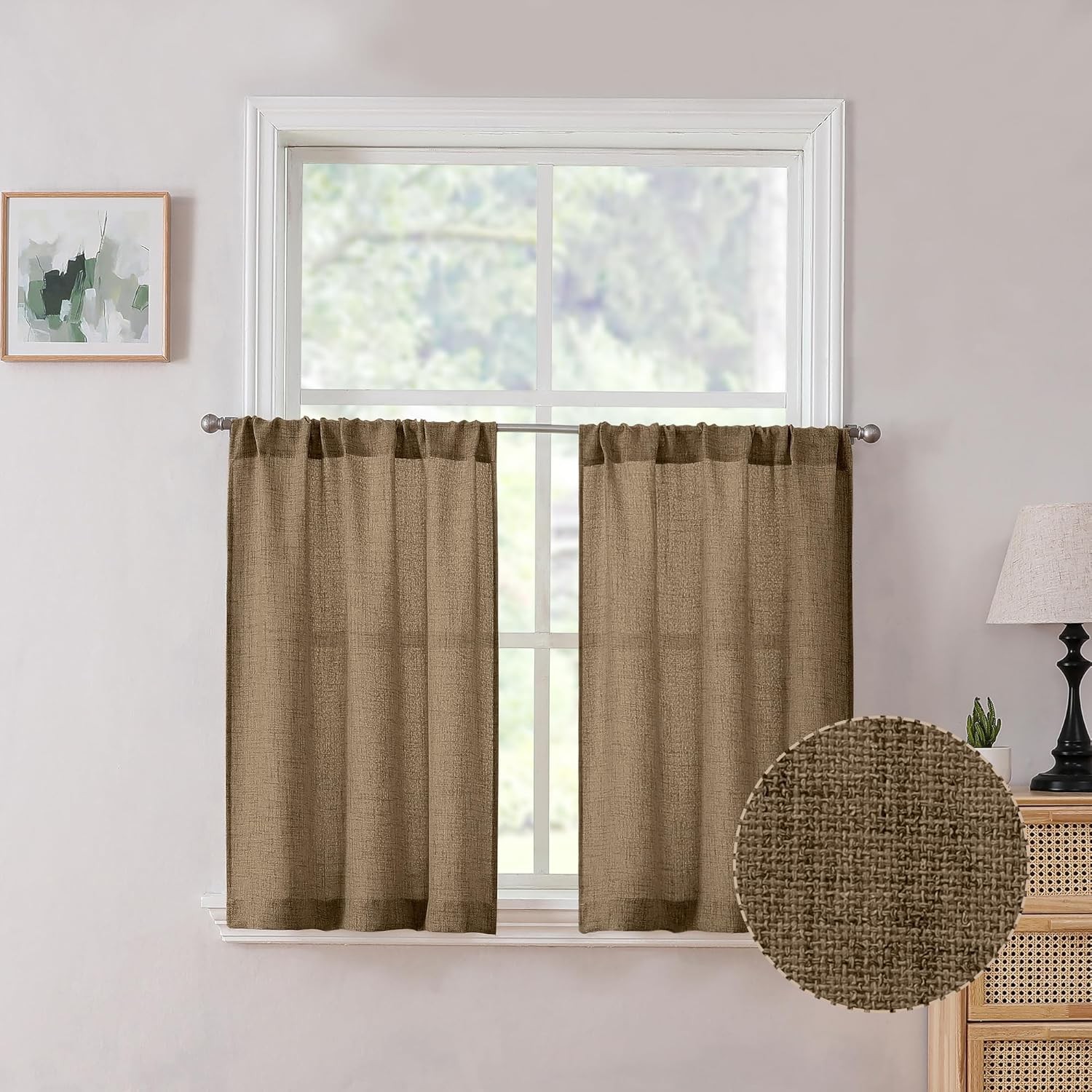 Short Linen Tier Curtains Rod Pocket Semi Sheer Half Kitchen Curtain