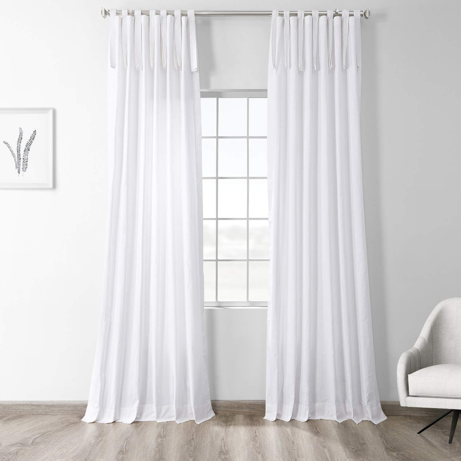 Solid Tie Top Cotton Curtains 84 Inches Long (1 Panel) Luxury Light Filtering Cu