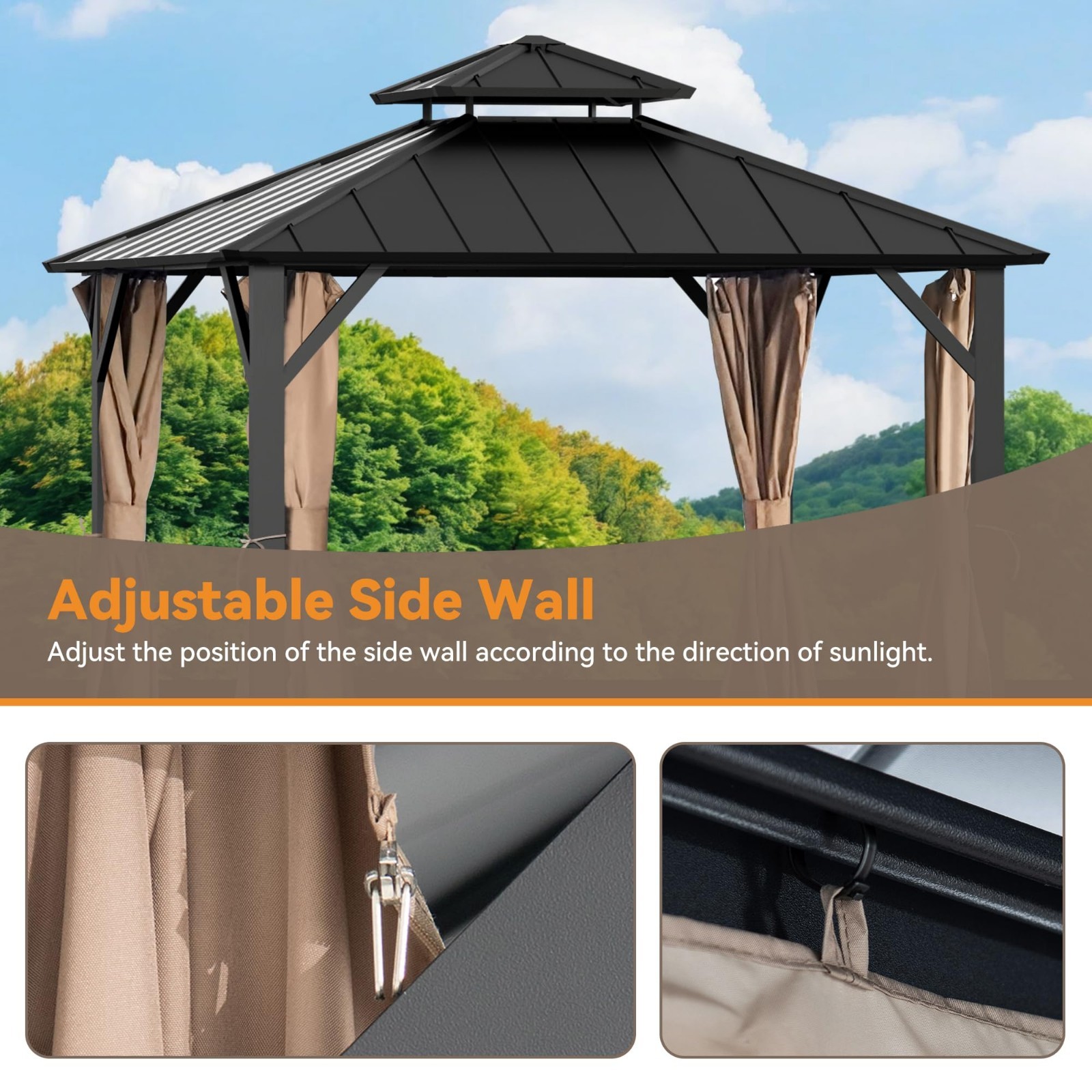 Universal 4-Panel Gazebo Curtain Replacement 8′ x 8′, Outdoor Privacy Sidewalls