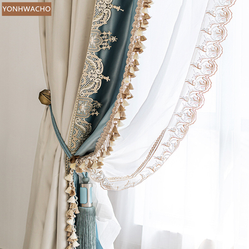 Custom villa precision fabrics beige cloth blackout curtain tulle panel C723