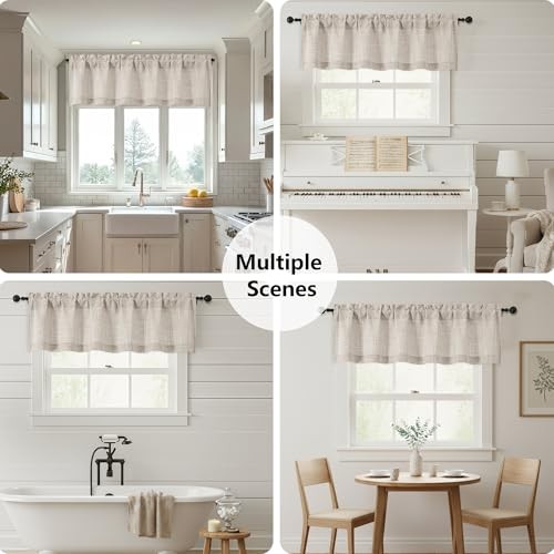 Valances for Windows 1 Pcs, Light Filtering 60″W x 14″L (Pack of 1) Linen