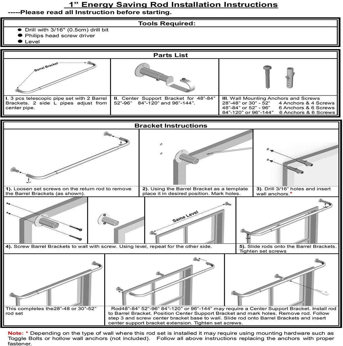Pro Energy Saving Wrap Around Black Out Return Window Curtain Metal Rod Set US
