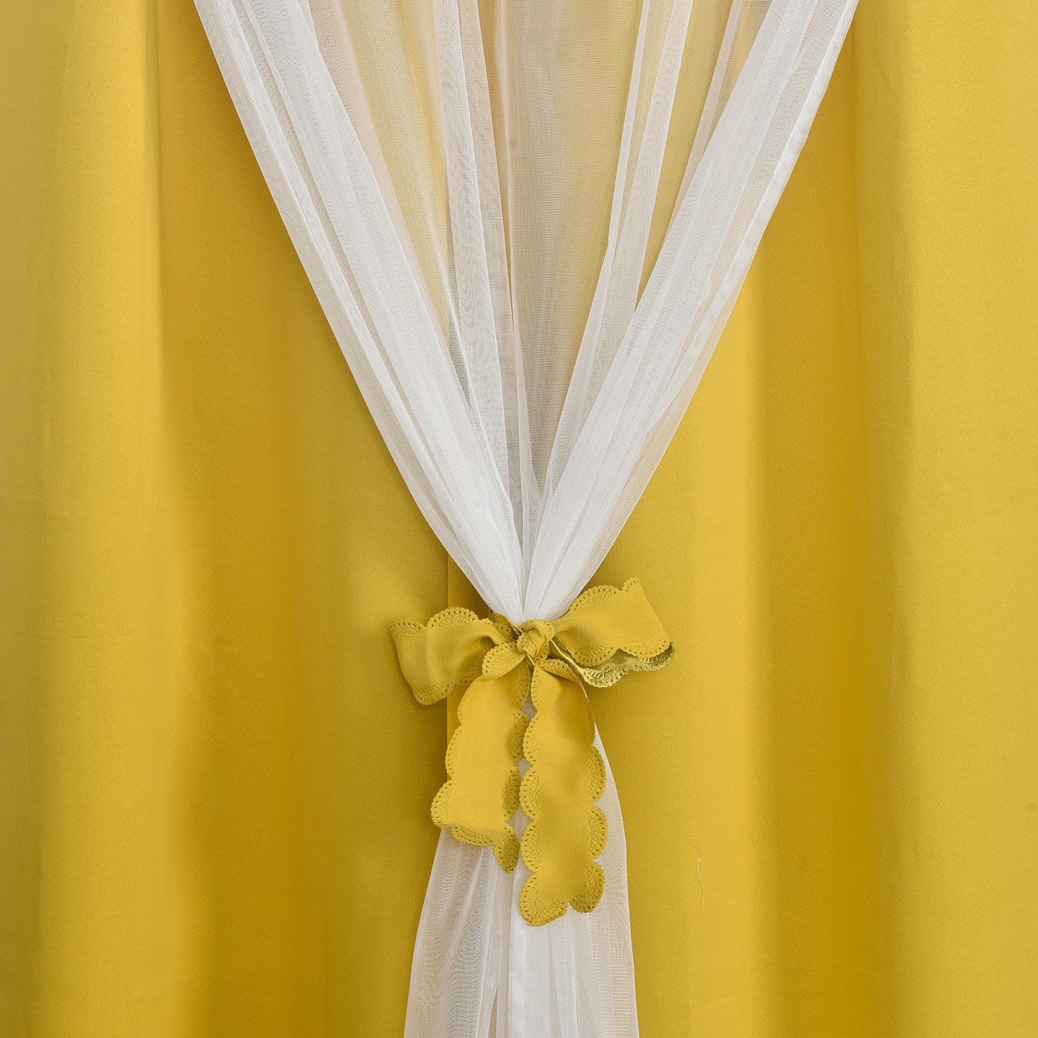 2 Panels Double Layered Curtains with White Sheer Tulle, Grommet Drapes