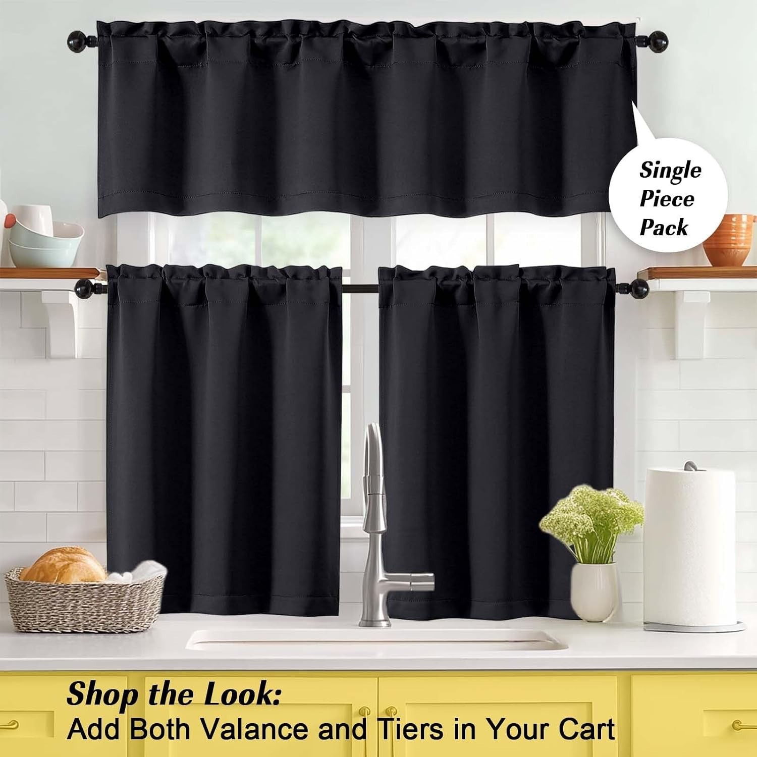 Black Short Blackout Curtains for Small Bedroom Window 36 Inches Long 2 Panels,