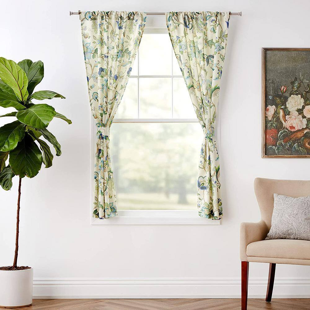 Brissac Blue Floral Rod Pocket Room Darkening Curtain – 35 In. W X 63 In. L (Set