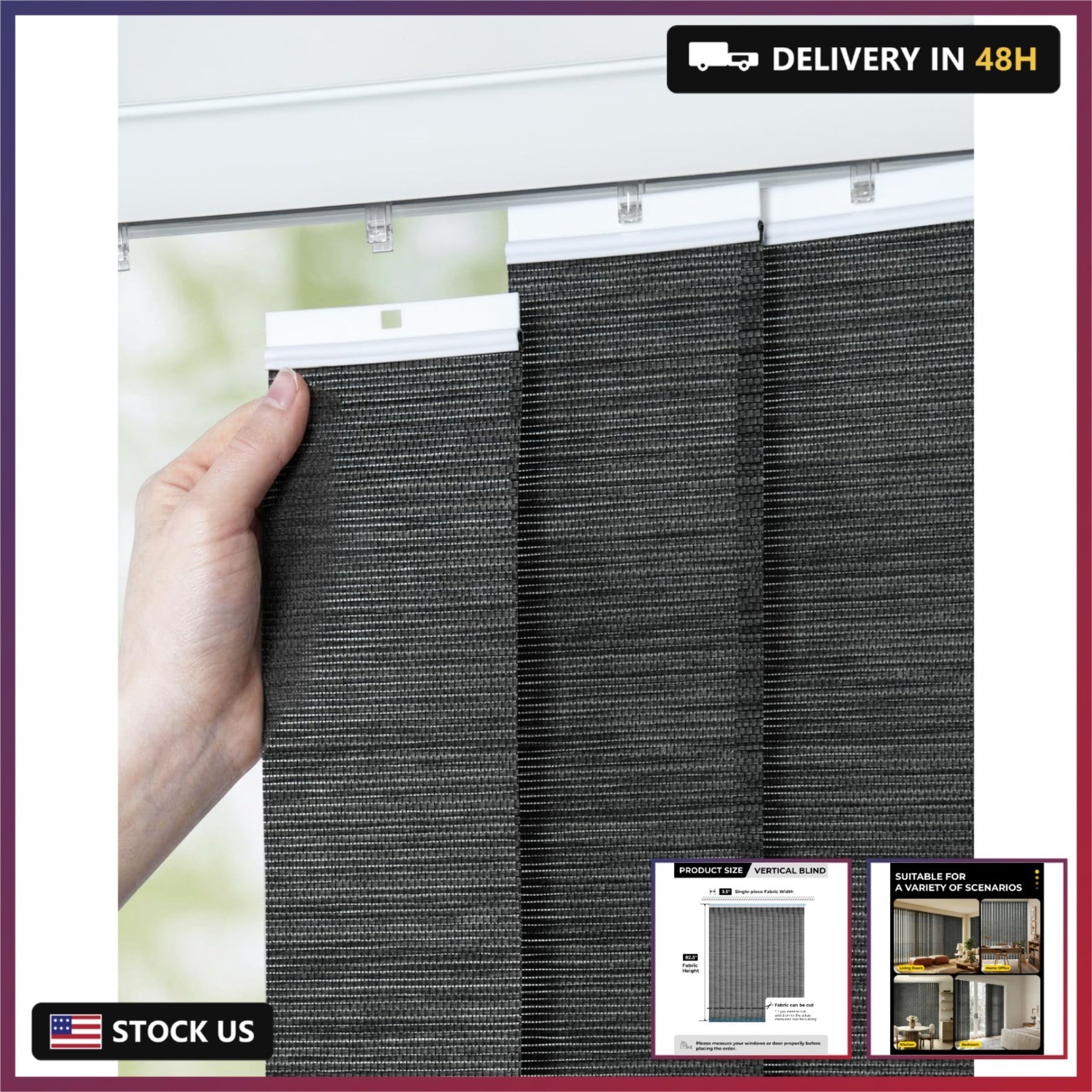 Vertical Blind Replacement Slats, 3.5×82.5 in, Black | Light Filtering Material,