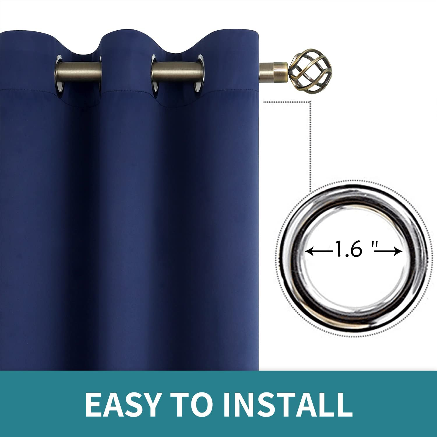 Bgment Blackout Curtains for Bedroom 63 Inches Long – Navy Blue Room Darkening T