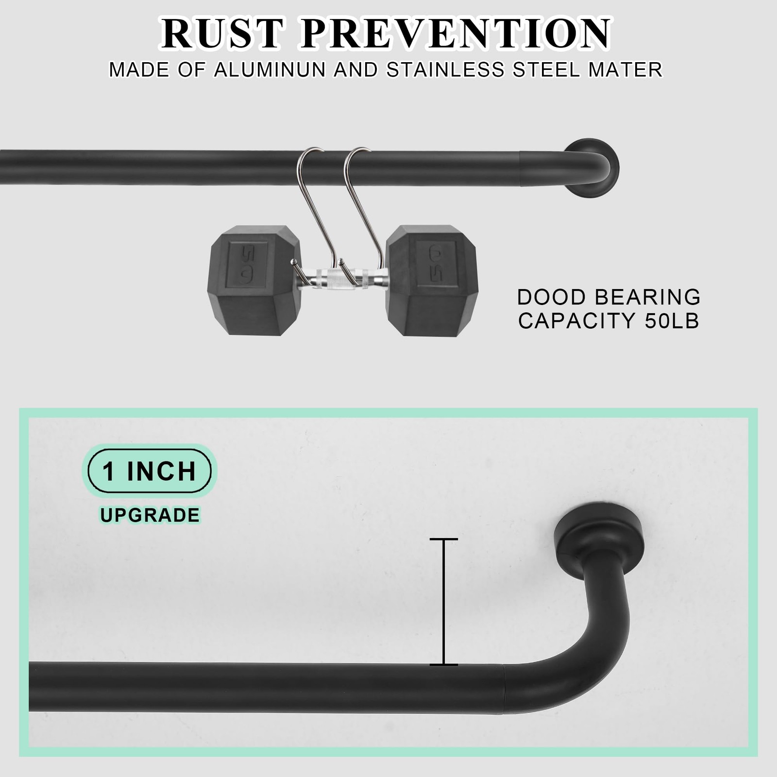 Black 1 Inch Curtain Rod, 28-56 Inch, Wrap Around, Room Darkening, Finials