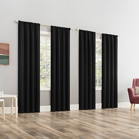 Sun Zero Dasan Blackout Curtain Panels 37×84 Black Rod Pocket Back Tab 4-Pack