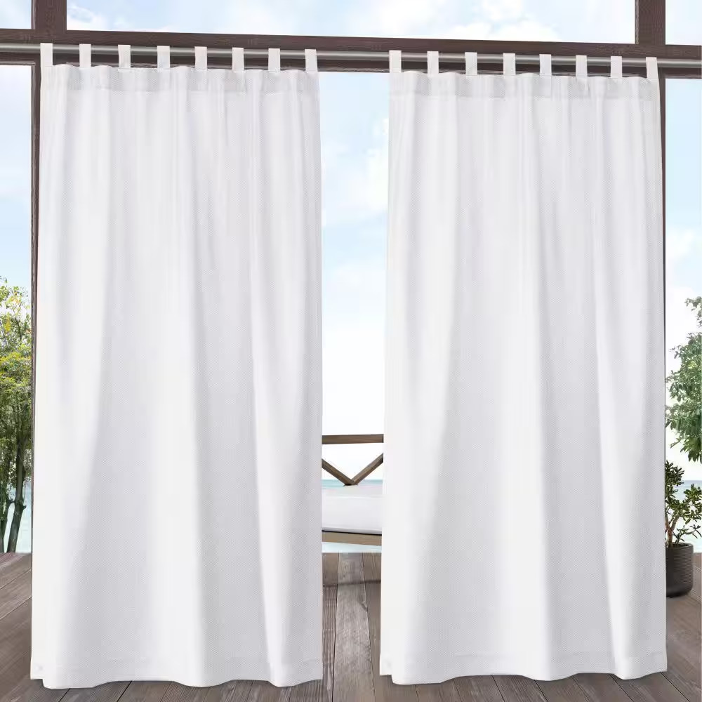 Biscayne White Solid Light Filtering Hook-And-Loop Tab Indoor/Outdoor Curtain, 5