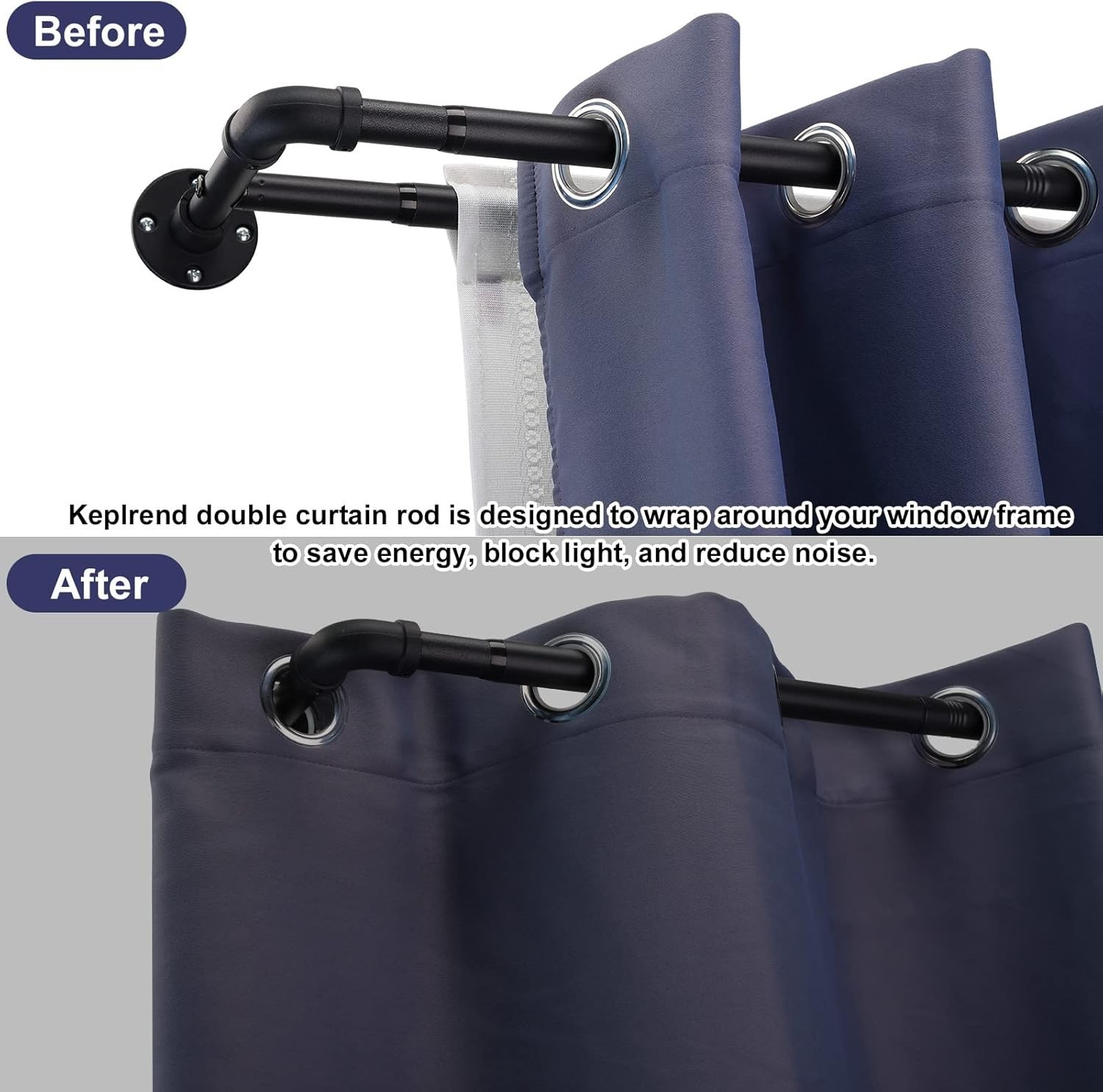 Heavy Duty Double Curtain Rod for Windows 66-120”, 1 inch Industrial Black Do…
