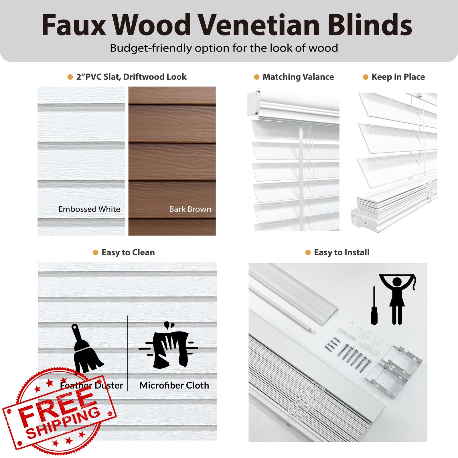 DEZ FURNISHINGS 2″ Faux Wood Blind Embossed White 20.5″W x 60″H