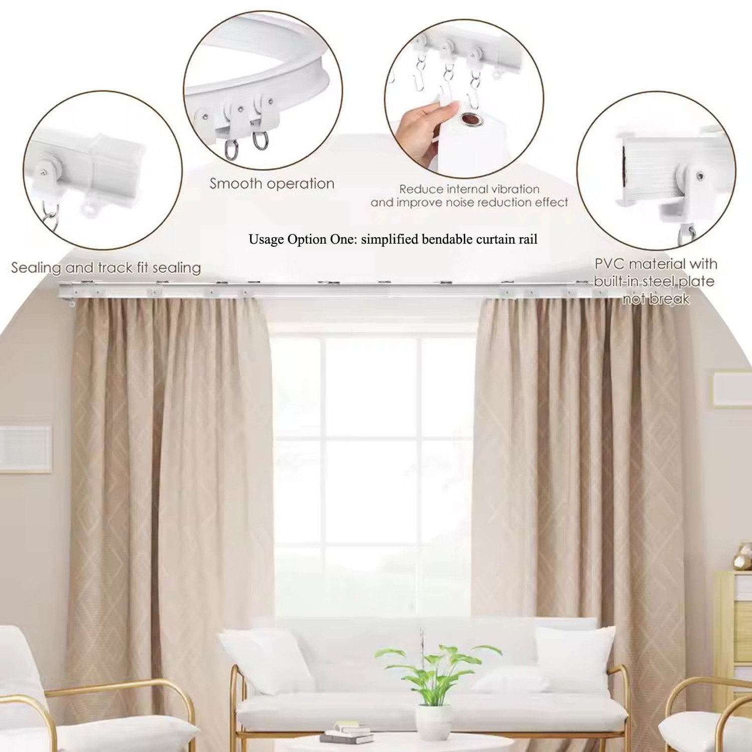 One Meter Aluminum Metal Alloy Bendable Window Tracks Curtain Poles White