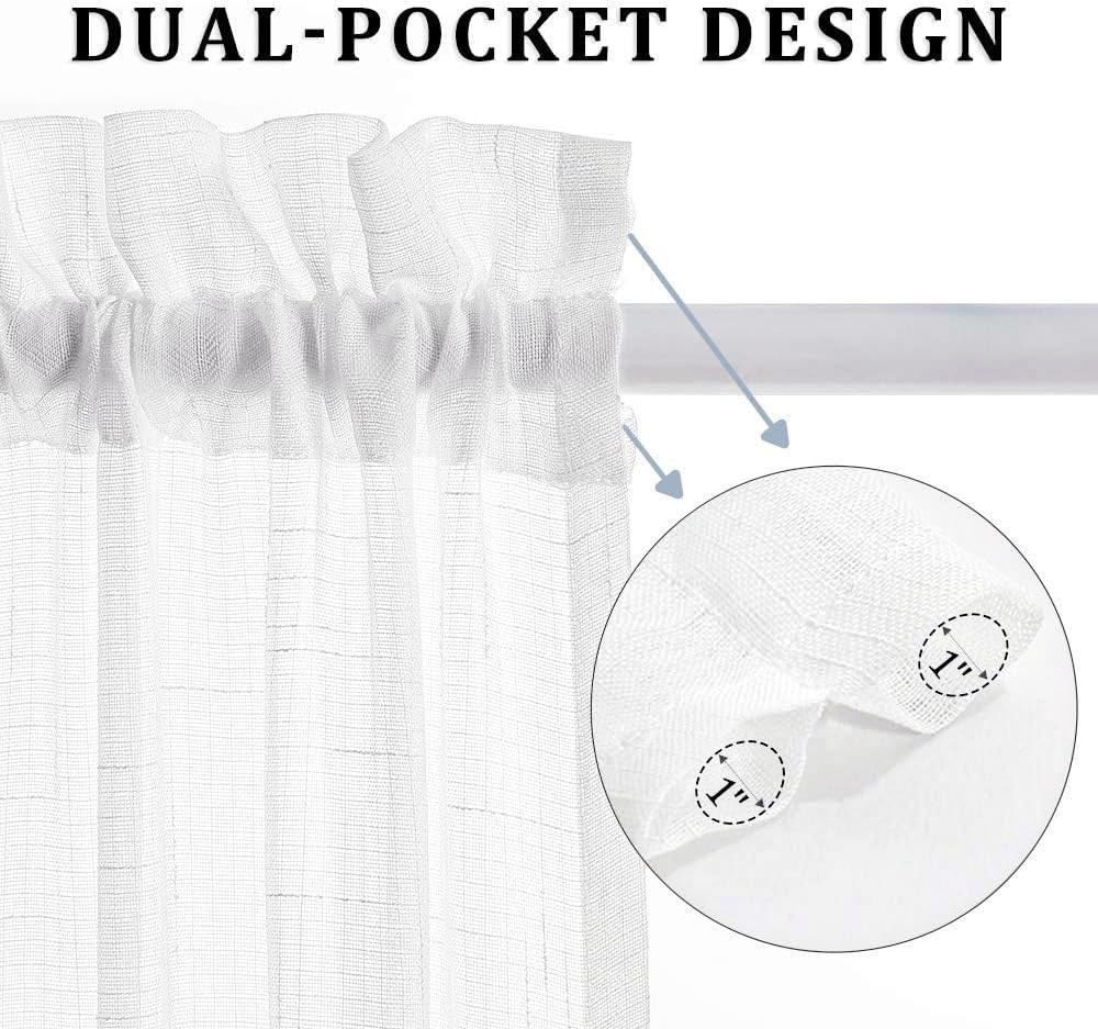 MIULEE 2 Pieces White Semi Sheer Curtains for 25″W x 40″L (Pack of 2),