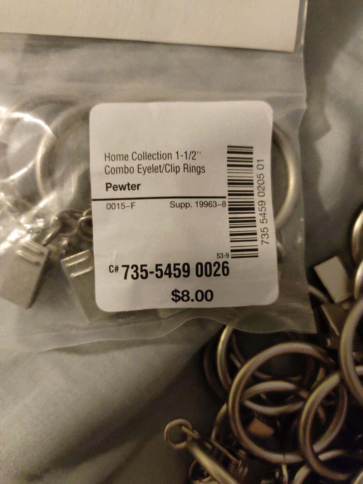 JC Penney Home Collection Eyelet Clip Curtain Rings Nickel/Pewter 1.5″ 44 Pcs.