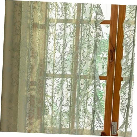 Sheer Curtains 45 Inch Length- Romantic 59″W x 45″L (Pack of 2) Sage Green
