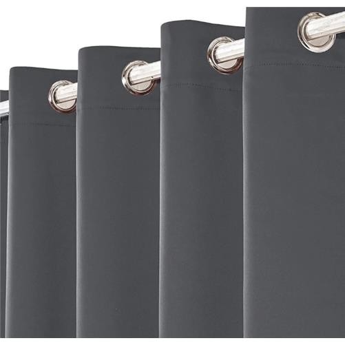 EYELET Grey Ring Top Plain Thermal BLACKOUT LINED Curtains with Tie Backs