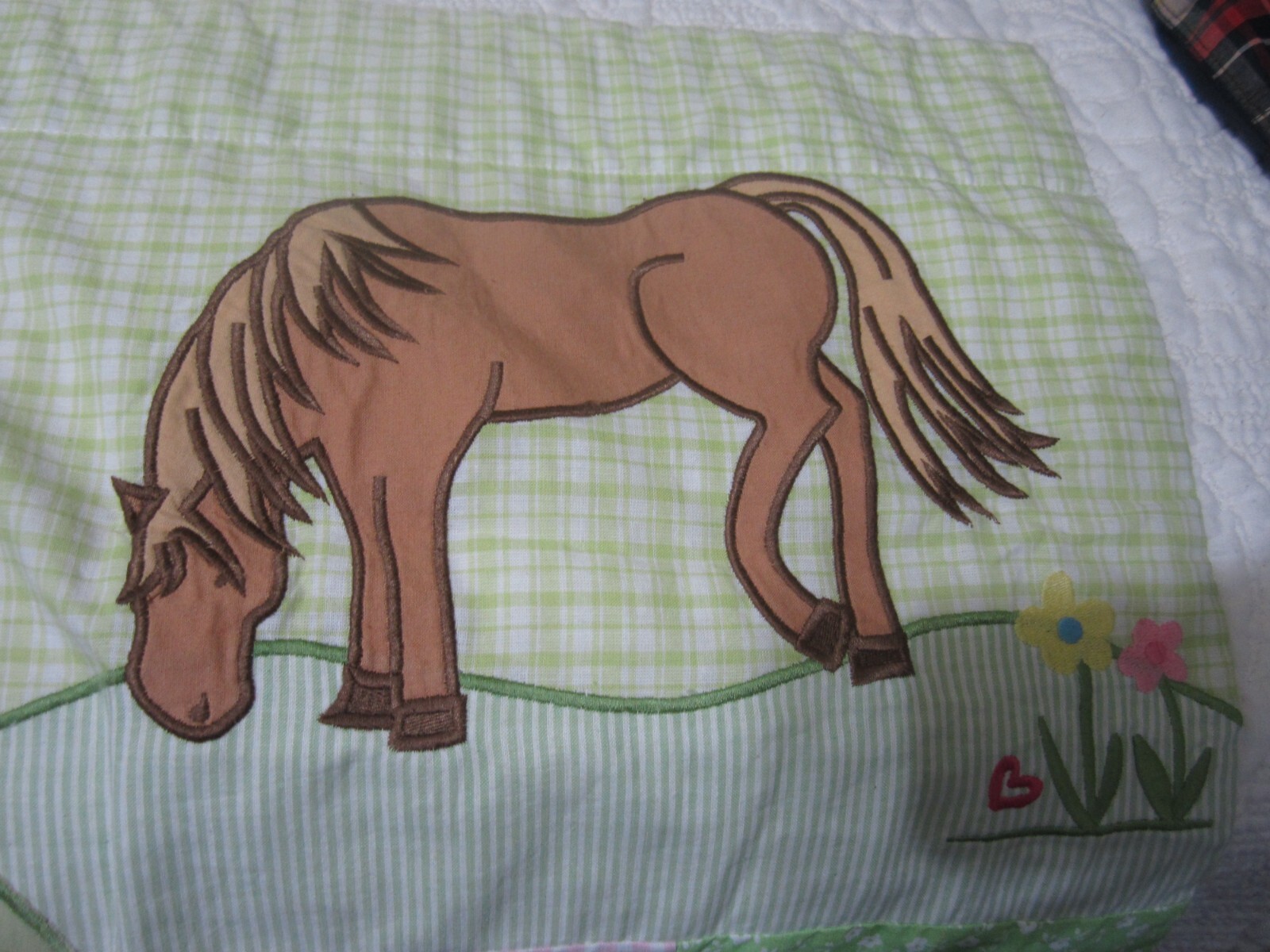 Company Kids Patchwork Pair Valances Pony Apple Tree Fence Pink/ Green Checked