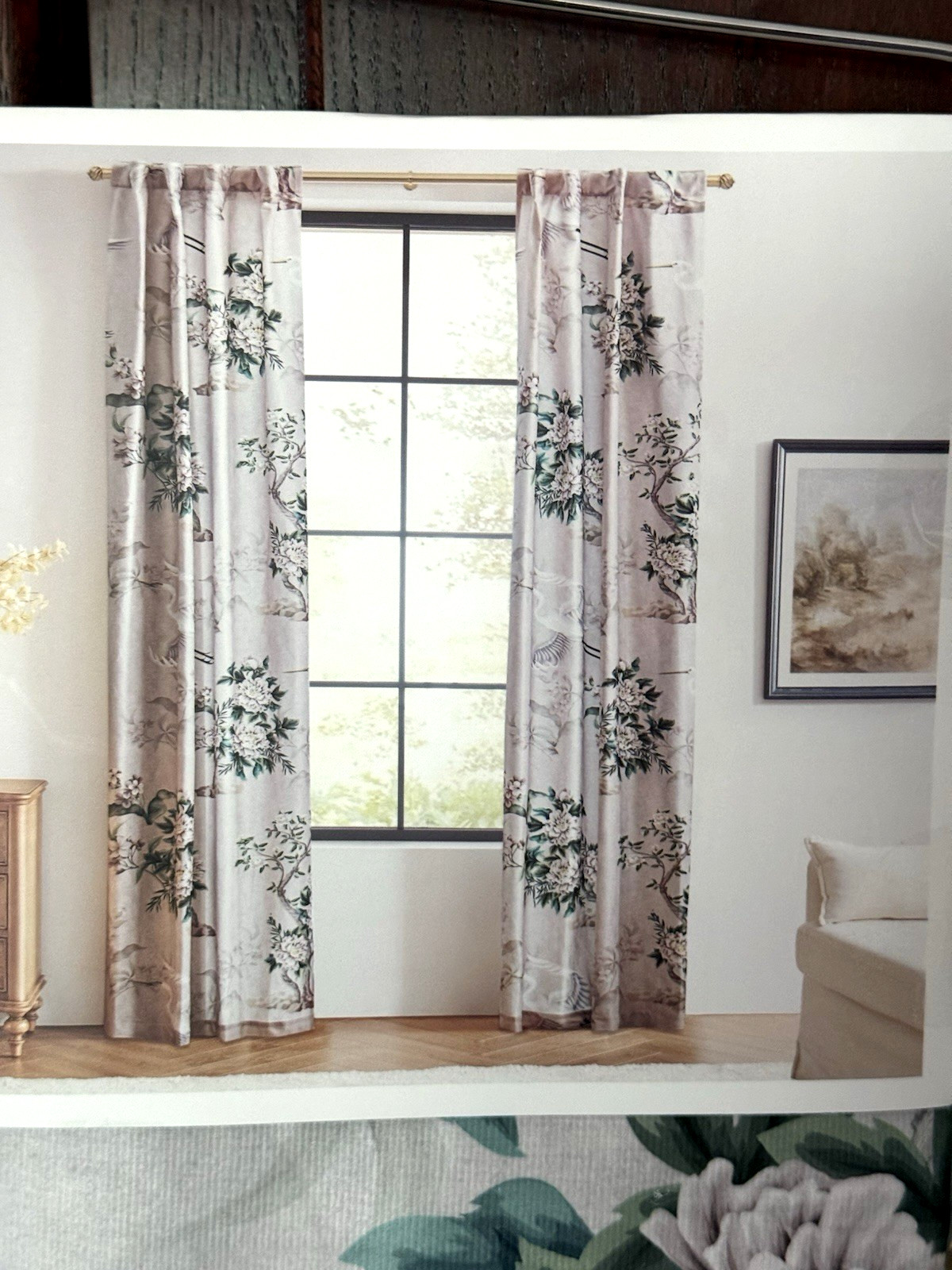Callisto Velvet Floral Crane Drapers Back Top Grey 2 Window Curtain Panels 38×96