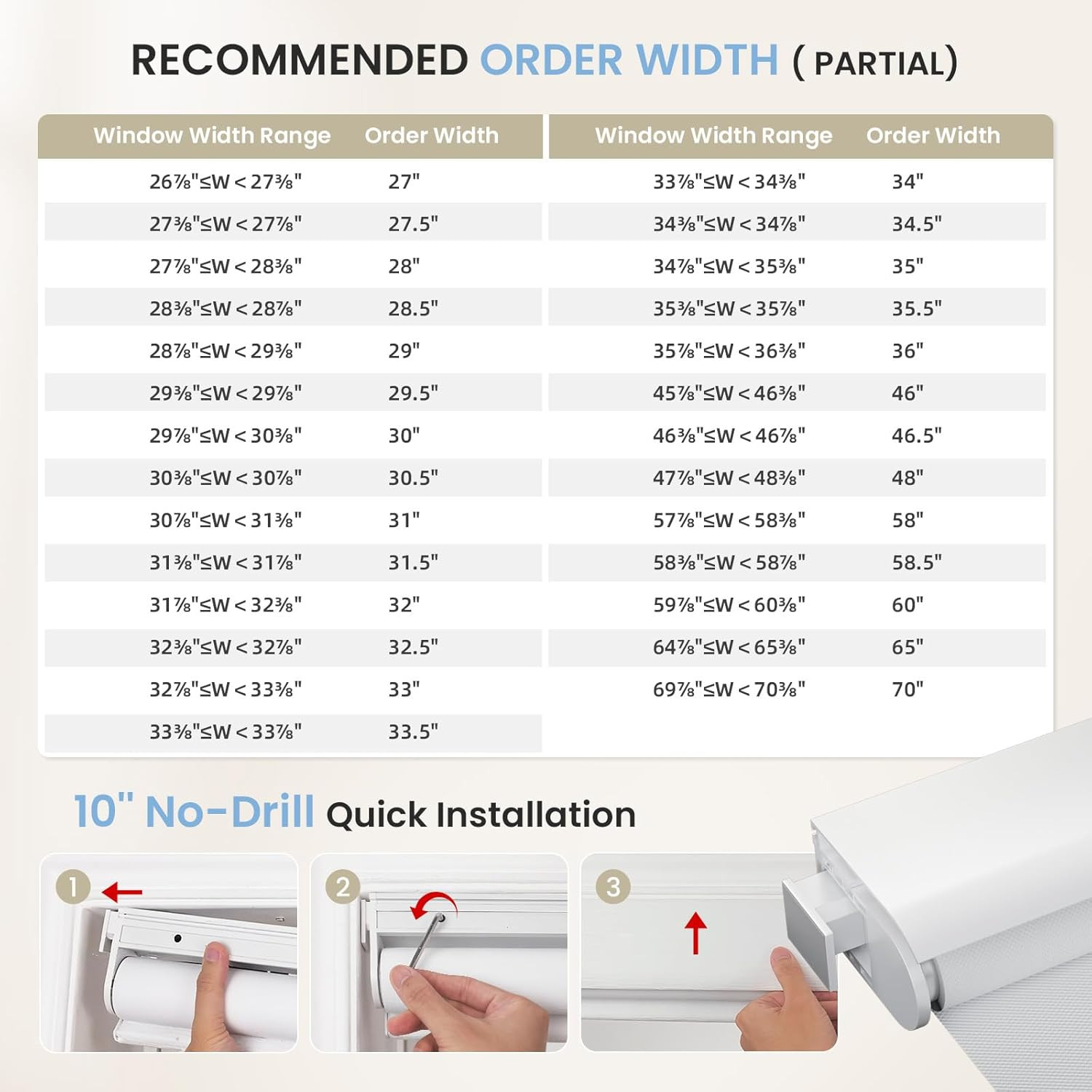 No-Drill No Tools Motorized Blinds with Remote | 34X72 White Electric Blackout S
