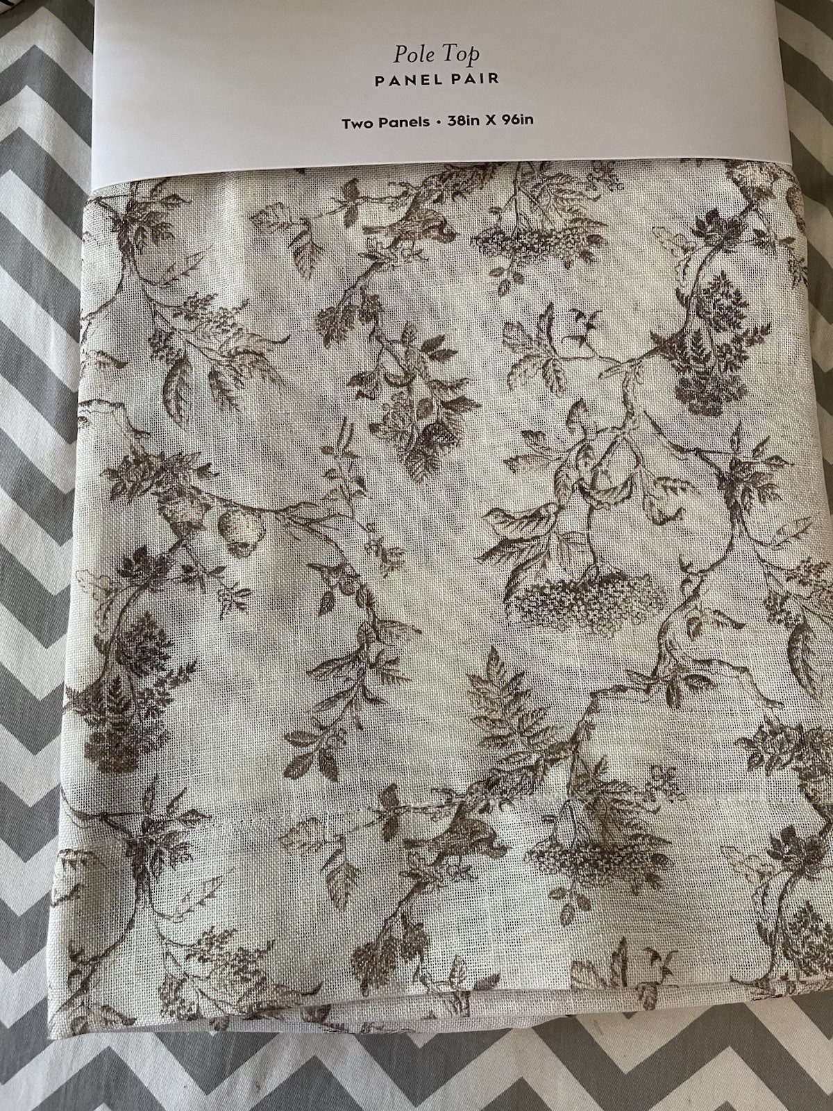 LAURA ASHLEY Birds Meadow Floral Natural Linen Blend Curtain Panel Set NEW 38X96