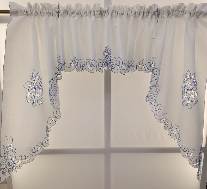 MANY SIZES Litchfield Curtain Scrolling Cutwork Flowers and Leaves Detailed