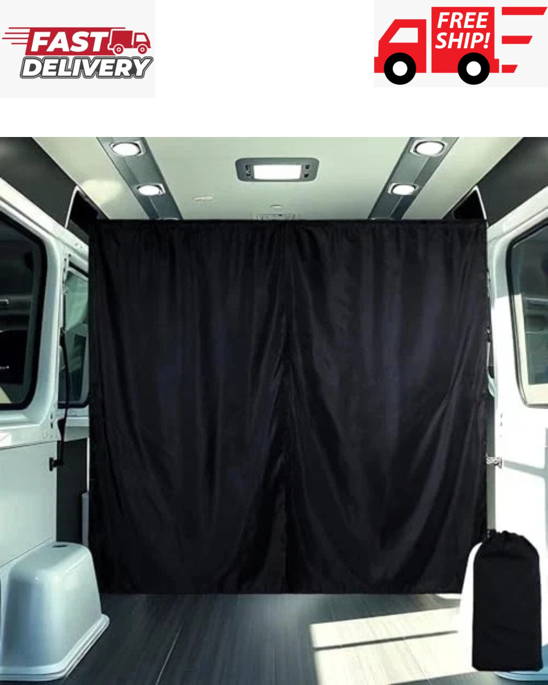 71 x 63 Van Privacy Curtain in Cab or Rear Light Blocking Cab Divider Curtains