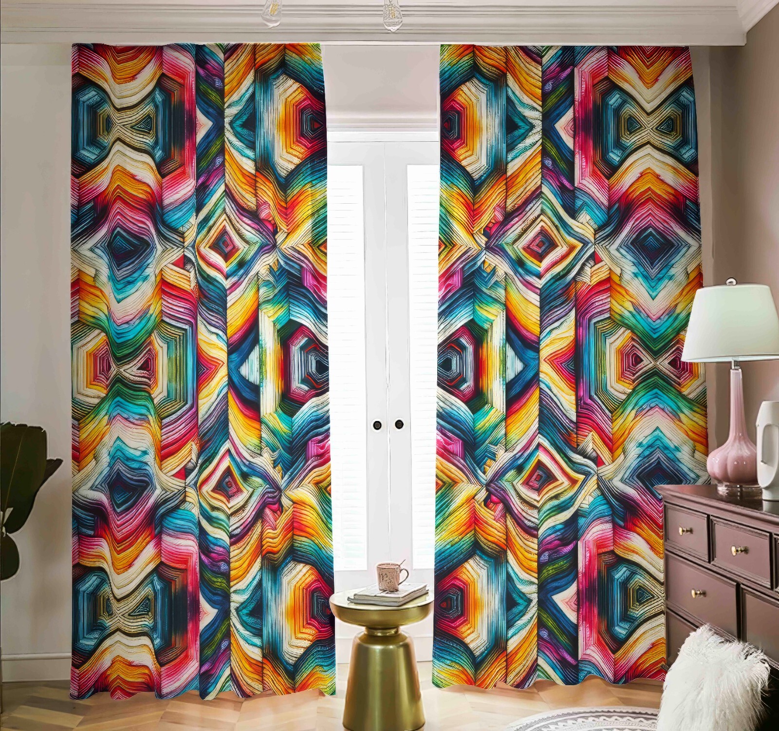 Psychedelic Blackout Curtains Tied Dyed Black Out Rainbow Geometric Abstract