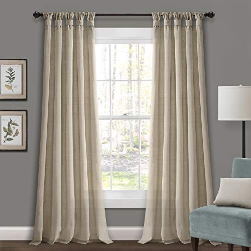 Burlap Knotted Tab-Top Window Curtain Panel 45″W x 95″L (Pack of 2) Dark Linen