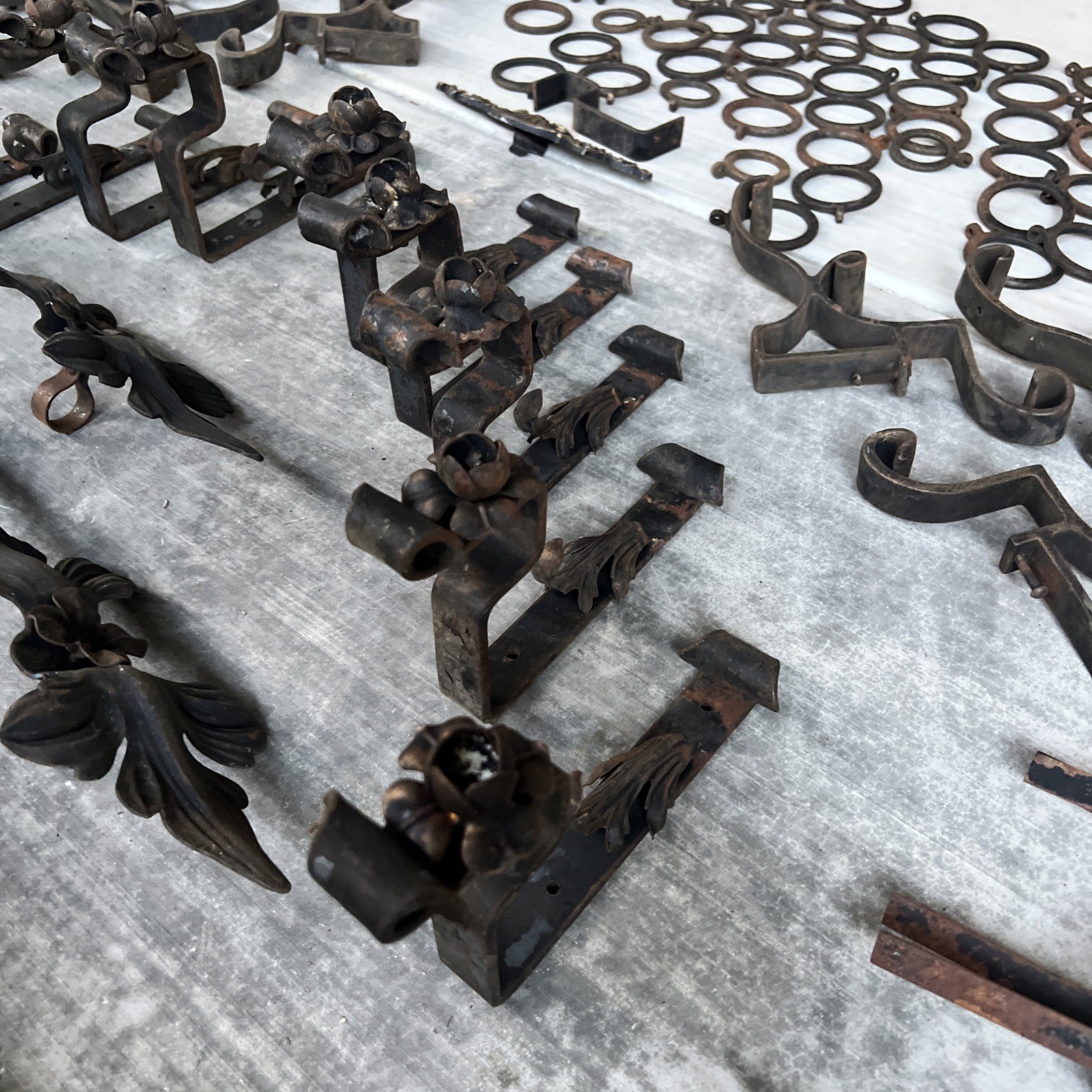 HUGE LOT — Antique Drapery Rod Parts Solid Iron Brackets Metal USA Very Rare!
