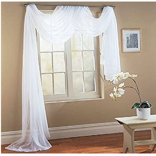 Pure White Window Sheer Scarf Curtain Wedding Drape Panel Swag Voile 56″ x 216″