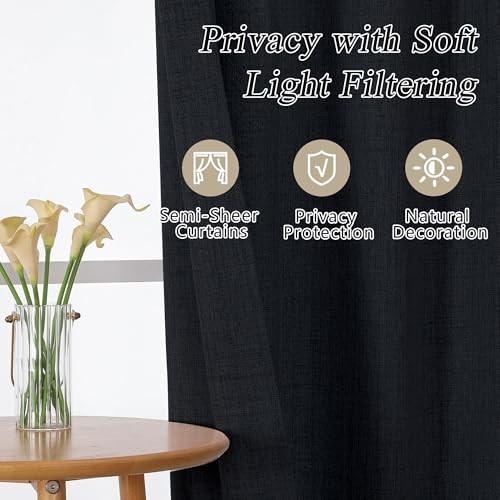 2 Panels Cafe Curtains 36 Inch Length, Thick 30″W x 36″L (Pack of 2) Black
