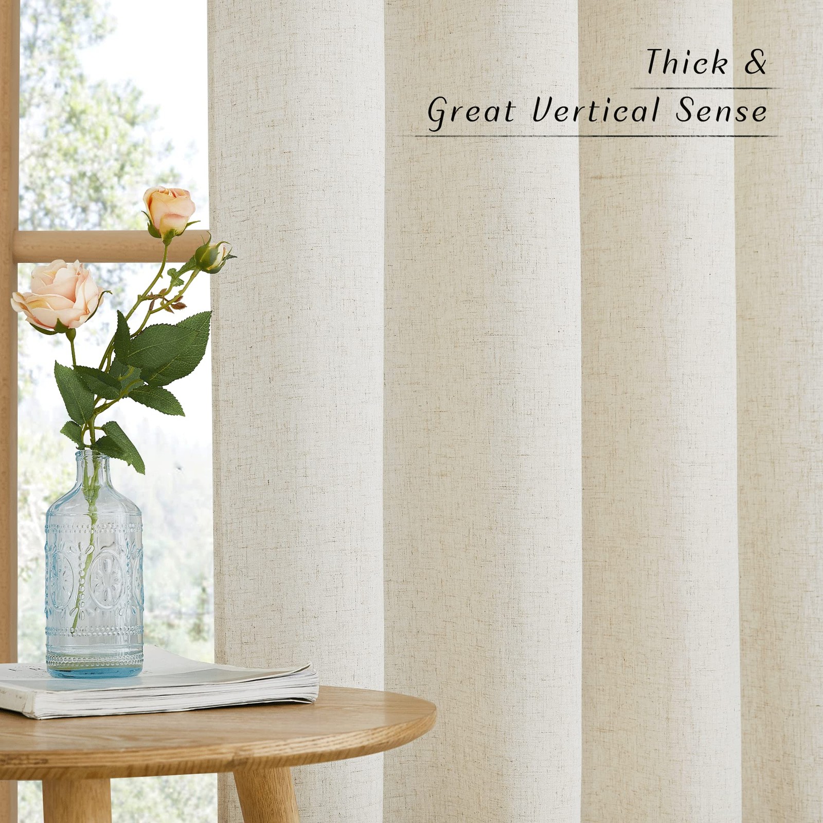 Natural Linen Curtains 84 inch Long 2 Panels Set, Grommet Top Thick Linen Bur…