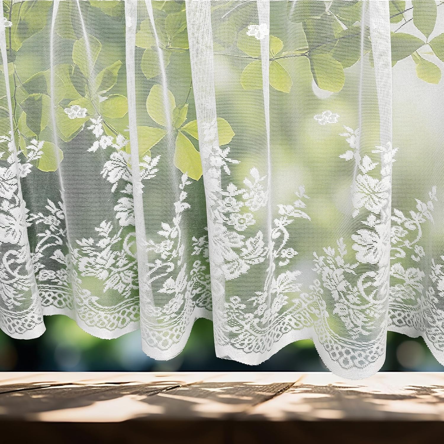 White Lace Window Valance – 59″X23.6″ Floral Semi-Sheer Curtain with Rod Pocket