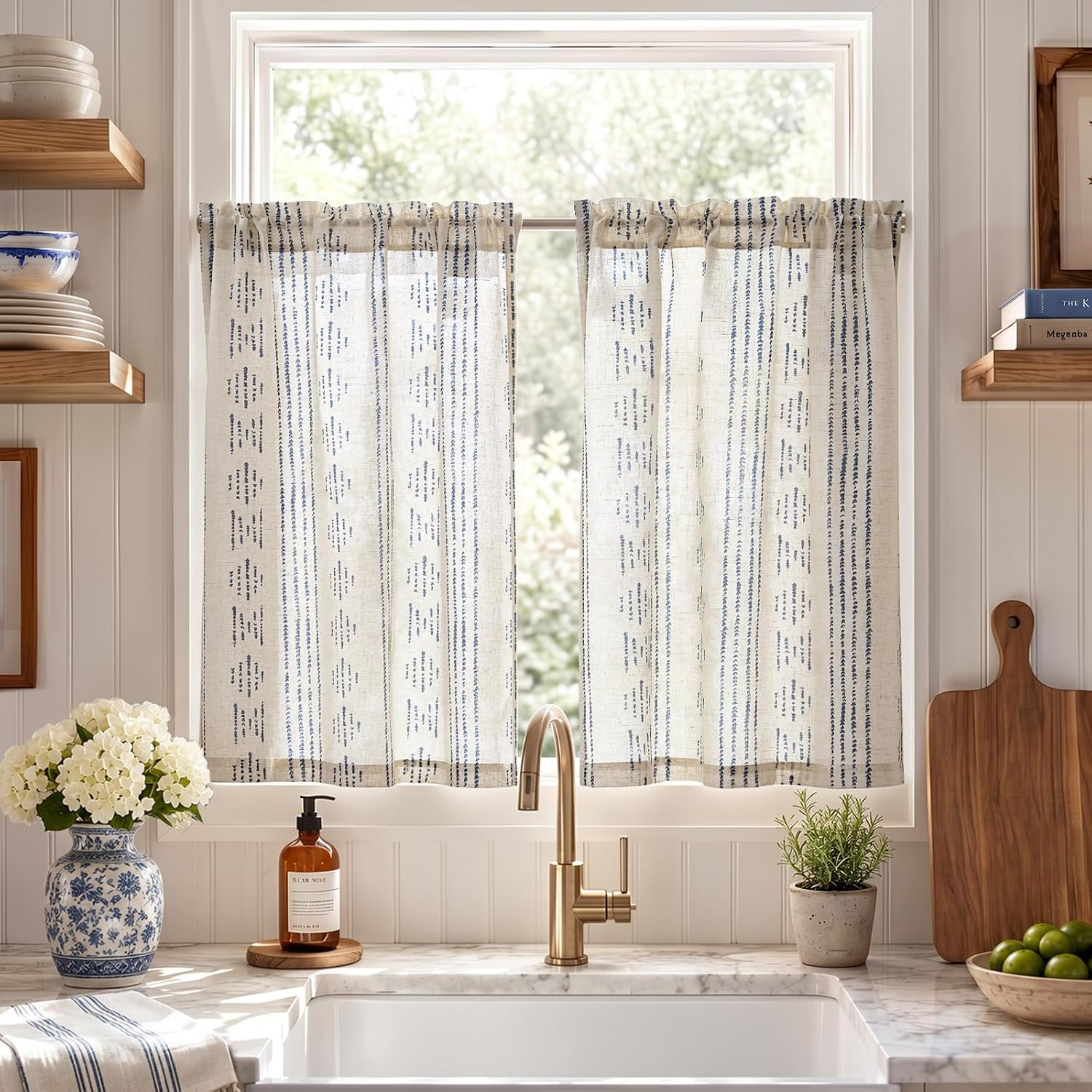 Jinchan Boho Kitchen Curtains Linen Tier Curtains 36 Inches Bohemian Cafe Small