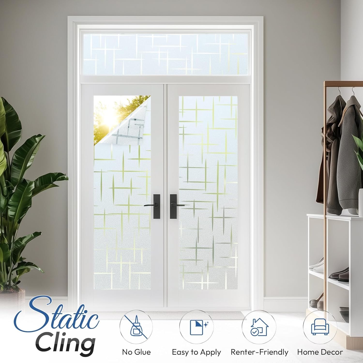 Rabbitgoo Cross Frosted Window Film Static Cling Glass Sticker for Decoration